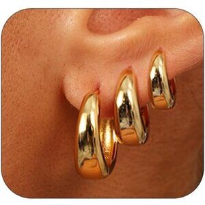 🆕 Women Gold Small Hoop Earrings Trendy Chunky Multiple Piercing Jewelry Gift